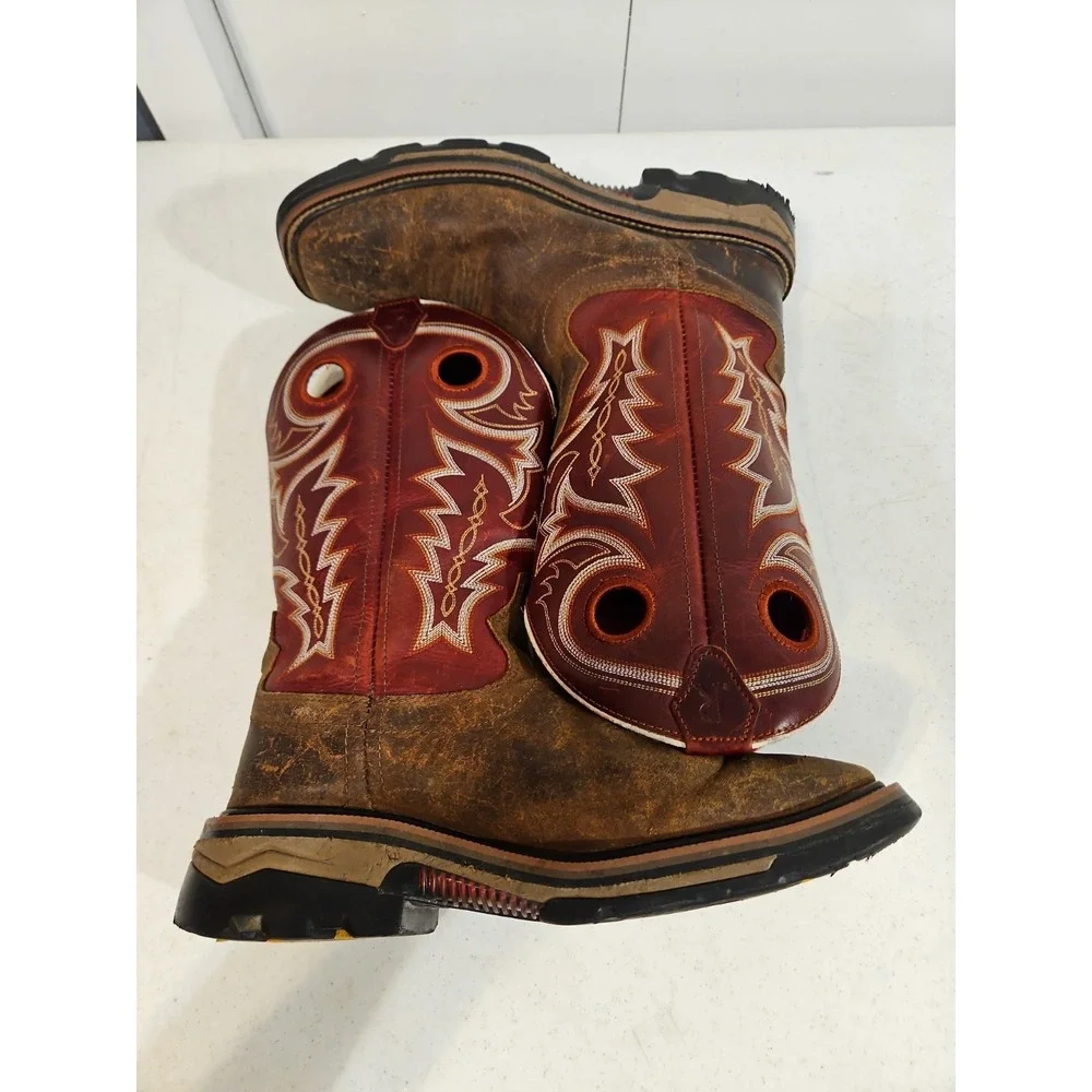 R. Watson Hazel Bay Square Toe Boots Men's‎ 9.5D Boots RW1002-Red/Brown